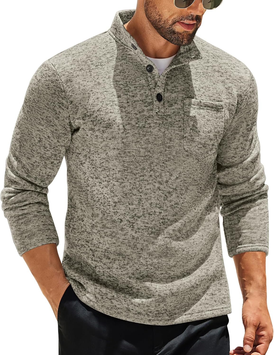 COOFANDY Men's Quarter Button Henley Sweater Casual Knitted Sweatshirt Mock Neck Thermal Fleece Pullover Sweater with Pocket COOFANDY Men's Quarter Button Henley Sweater Casual Knitted Sweatshirt Mock Neck Thermal Fleece Pullover Sweater with Pocket