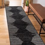 Rugshop Bohemian Stripe Stain Resistant Carpet High Traffic for Hallway Entryway Living Room Kitchen Bedroom Laundry Runner Rug 2' x 7' Black