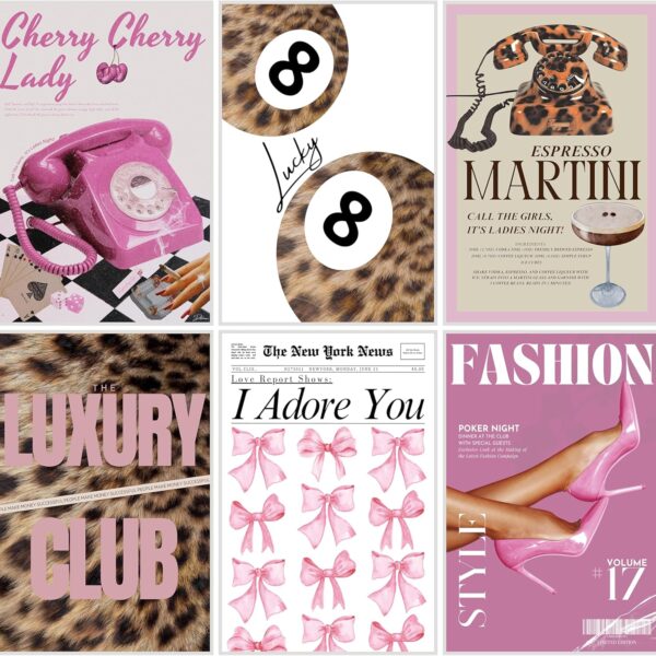 ZxXzkwpP Pink Cheetah Print Room Decor Poster, Trendy Fashion Leopard Print Wall Art Aesthetic Lucky 8 Ball Poster Coquette Preppy Y2k Funky Art For Bedroom (Pink 8x12x6 Unframed)
