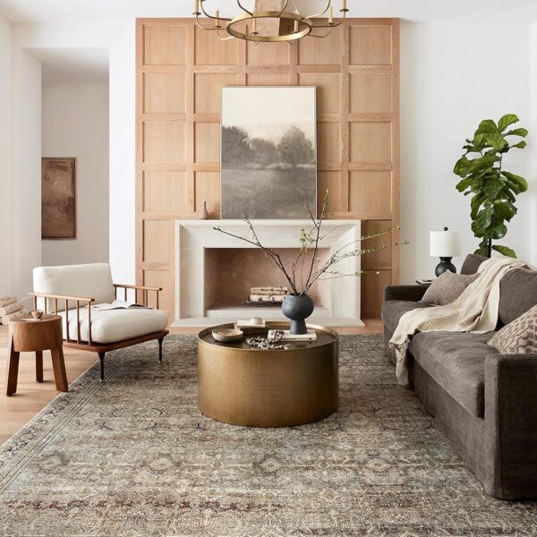 Loloi Layla Collection LAY-03 Olive/Charcoal 7'-6" x 9'-6" .13" Thick Area Rug, Soft, Durable, Vintage Inspired, Distressed, Low Pile, Non-Shedding, Easy Clean, Printed, Living Room Rug
