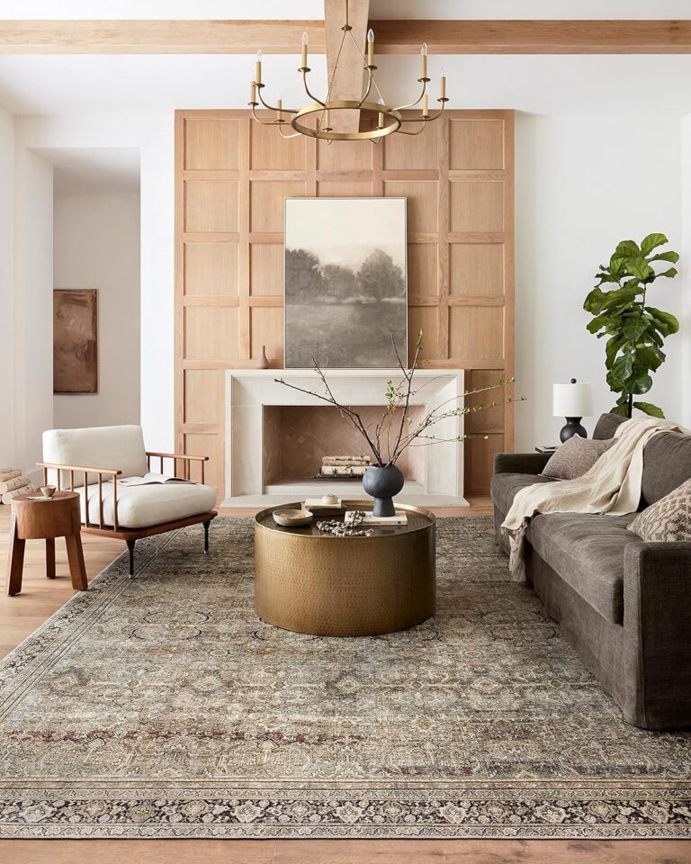 Loloi Layla Collection LAY-03 Olive/Charcoal 7'-6" x 9'-6" .13" Thick Area Rug, Soft, Durable, Vintage Inspired, Distressed, Low Pile, Non-Shedding, Easy Clean, Printed, Living Room Rug