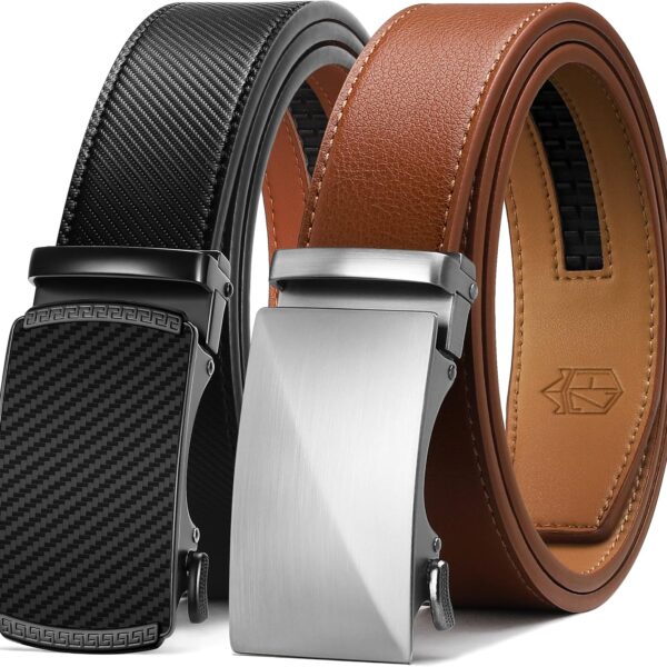 Zitahli Ratchet Belt for Men - 2 Packs Leather Mens belt For Gift Men Dress and Casual,Trim to Fit