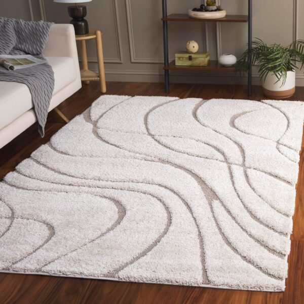 SAFAVIEH Florida Shag Collection Area Rug - 5'3" x 7'6", Cream & Beige, Non-Shedding & Easy Care, 1.2-inch Thick Ideal for High Traffic Areas in Living Room, Bedroom (SG471-1113)