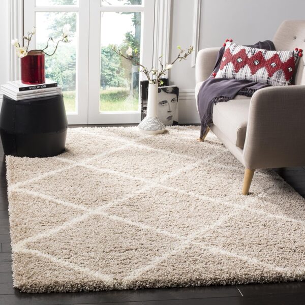 SAFAVIEH Hudson Shag Collection Area Rug - 5'3" x 7'6", Beige & Ivory, Modern Trellis Design, Non-Shedding & Easy Care, 2-inch Thick Ideal for High Traffic Areas in Living Room, Bedroom (SGH281S)