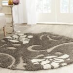 SAFAVIEH Florida Shag Collection Area Rug - 5' Round, Smoke & Beige, Floral Design, Non-Shedding & Easy Care, 1.2-inch Thick Ideal for High Traffic Areas in Living Room, Bedroom (SG464-7913)