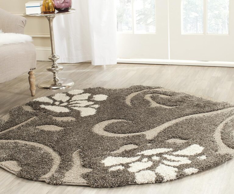 SAFAVIEH Florida Shag Collection Area Rug - 5' Round, Smoke & Beige, Floral Design, Non-Shedding & Easy Care, 1.2-inch Thick Ideal for High Traffic Areas in Living Room, Bedroom (SG464-7913)