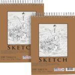 U.S. Art Supply 11"x14" Top Spiral Bound Sketch Book, 2 Pack, 100 Sheets Each, 60lb (100gsm), Acid-Free, Artist Sketchbook, Drawing Pad for Adults & Students