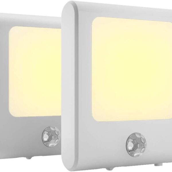 MAZ-TEK Plug in Motion Sensor Lights with Adjustable Brightness,Warm White Motion Activated Led Night Light for Hallway, Stair, Corridor, Kitchen, Living Room, Garage, Basement, Utility Room,2 Pack