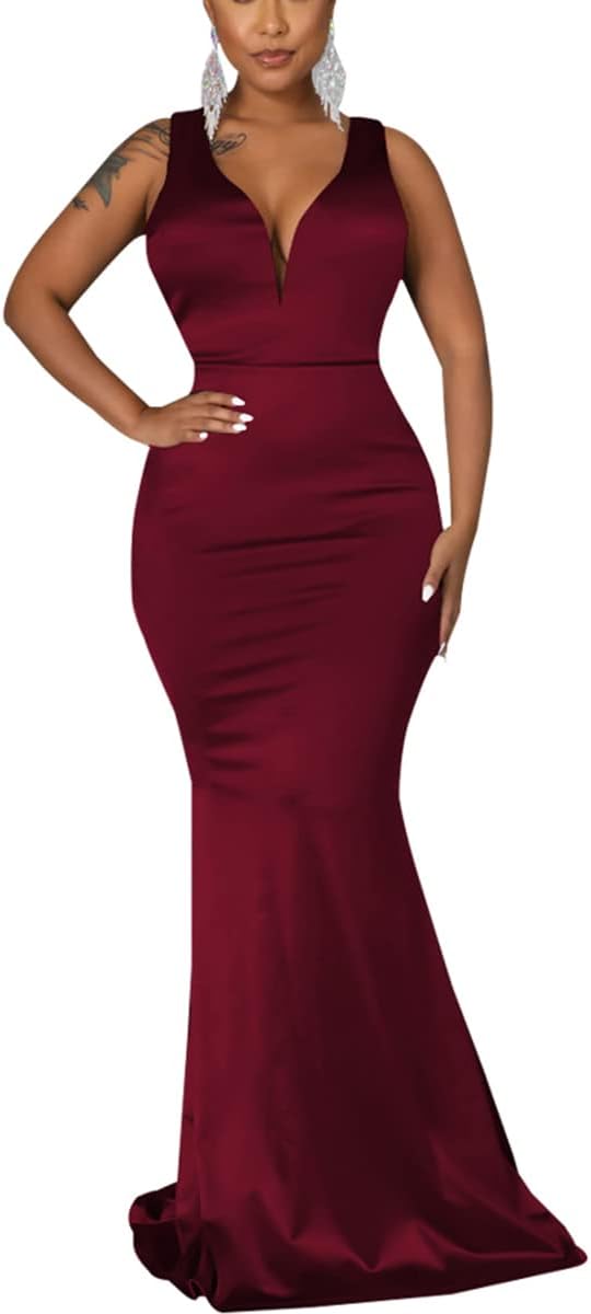 Women's Sexy Sleeveless One Shoulder Bodycon Dresses Classy Long Formal Cocktail Wedding Guest Dress