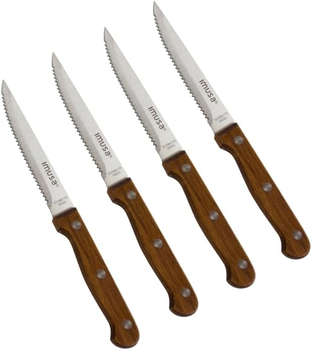 IMUSA 4pc Stainless Steel Steak Knife Set with Wood Handle IMUSA 4pc Stainless Steel Steak Knife Set with Wood Handle