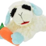 Multipet Spring Easter Lamb Chop with Light Blue Ears Holding Carrot Plush Squeaker Dog Toy - 11"