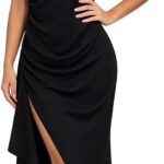 Women's Sexy Strapless Backless High Split Long Maxi Dress Ruched Off Shoulder Sleeveless Bodycon Party Cocktail Dresses