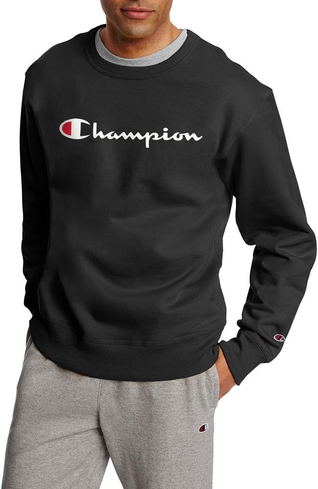 Champion Men's Crewneck Fleece Sweatshirt, Standard Fit, Midweight, Script Logo, Available in Regular and Big & Tall Champion Men's Crewneck Fleece Sweatshirt, Standard Fit, Midweight, Script Logo, Available in Regular and Big & Tall