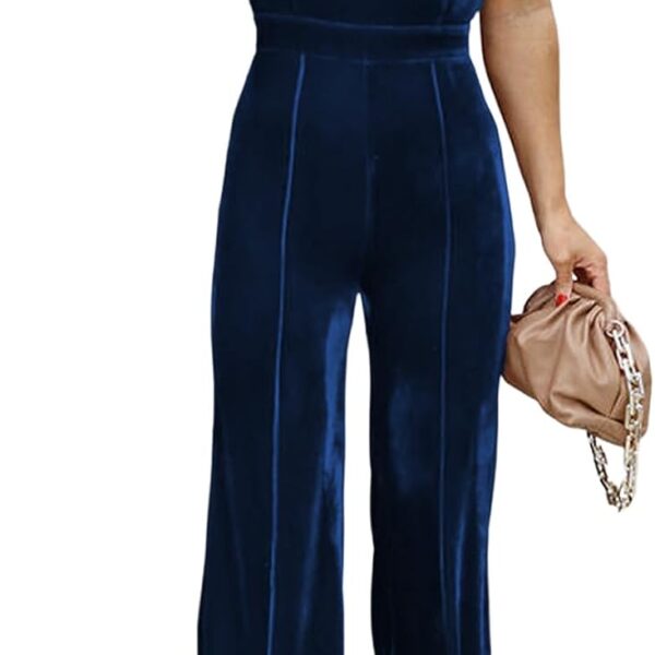BLENCOT Sleeveless Velvet Jumpsuits For Women V Neck Spaghetti Straps Wide Leg Long Pants Dressy Rompers Winter Overalls S-XL