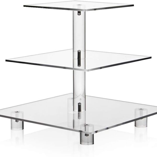Acrylic Cupcake Stand, Clear Dessert Tower Holder Display with Base for Wedding, Party, Baby Shower, 3 Tier Square, Transparent