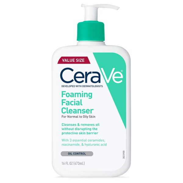 CeraVe Foaming Facial Cleanser, Daily Face Wash for Oily Skin, Hyaluronic Acid + Ceramides + Niacinamide, Fragrance Free, Non-Drying Oil Control Face Wash, 16 Fluid Ounces