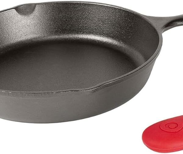 Lodge Seasoned Cast Iron Skillet - 10.25 inch - Pre-Seasoned Frying Pan - Heavy-Duty Skillet - Hot Handle Holder Included - Features 2 Pouring Spouts