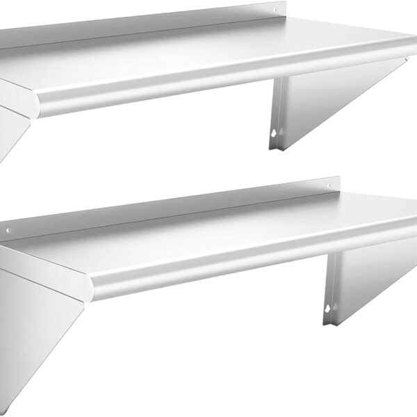 Stainless Steel Shelf 12" x 36" - 2 Pack 300 lb Wall Mounted Commercial Stainless Steel Shelves Metal Shelving for Restaurant Kitchen