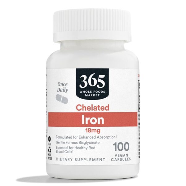 365 by Whole Foods Market, Chelated Iron 18mg, Vegan, 100 Capsules