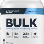 Transparent Labs Bulk Pre Workout Powder - Naturally Sweetened Preworkout for Men & Women, Pre Work Out for Muscle Building & Strength w/Beta Alanine & BetaPure - 30 Servings, Strawberry Lemonade