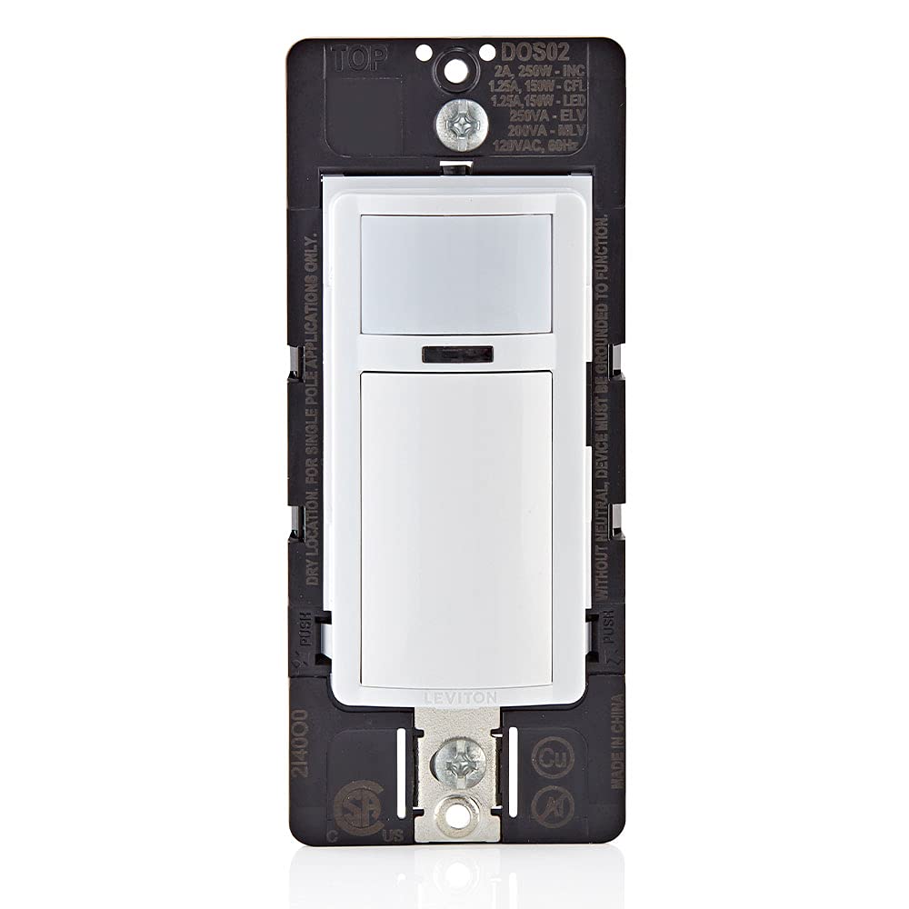 Leviton Motion Sensor Light Switch, Motion Activated, Auto-On/Auto-Off or Manual-On, 2A, No Neutral Wire Required, Single Pole, DOS02-LW, White Leviton Motion Sensor Light Switch, Motion Activated, Auto-On/Auto-Off or Manual-On, 2A, No Neutral Wire Required, Single Pole, DOS02-LW, White