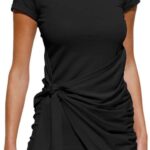 LILLUSORY Womens Casual Short Sleeve Spring Vacation T Shirt Dress 2026 Summer Bodycon Wrap Ruched Mini Sundress