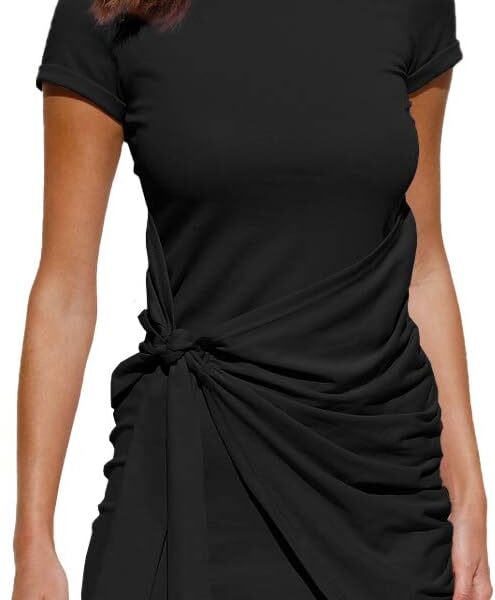 LILLUSORY Womens Casual Short Sleeve Spring Vacation T Shirt Dress 2026 Summer Bodycon Wrap Ruched Mini Sundress