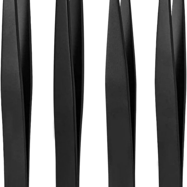 Derlaier Tweezers Set Professional High Precision Stainless Steel Eyebrow Remover Ingrown Hair & Splinter Removal Kit Facial Hair Grooming Tools for Men Women Black 4 Pcs