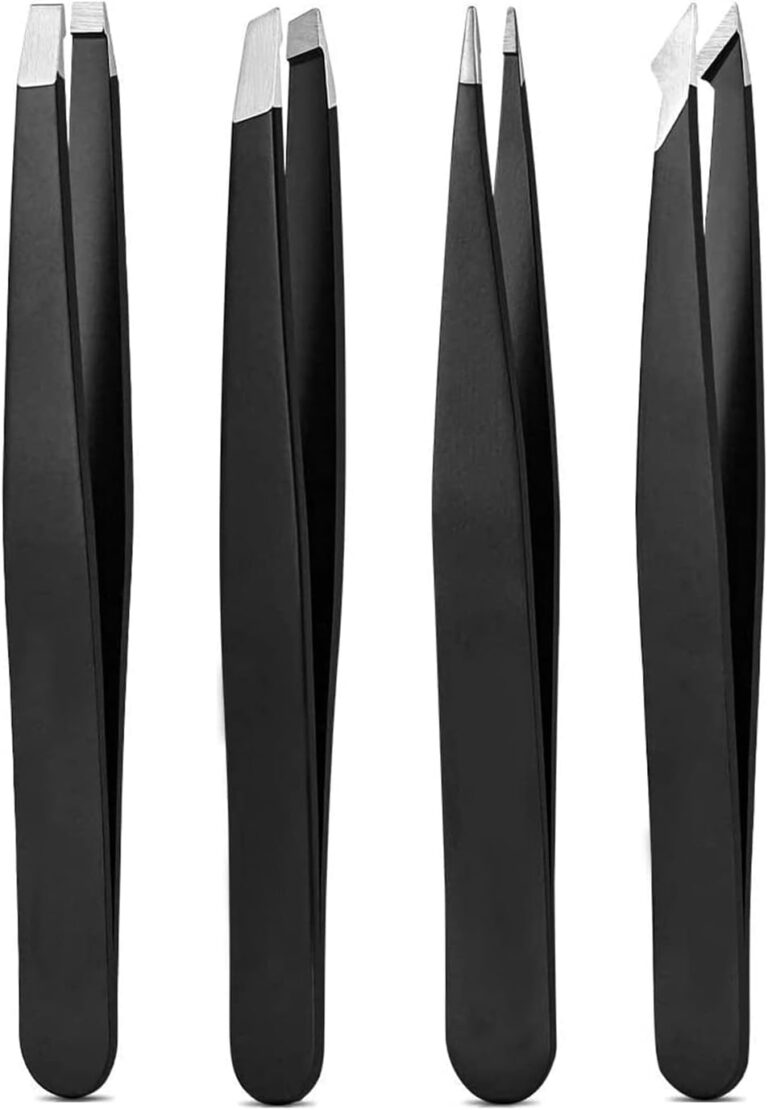 Derlaier Tweezers Set Professional High Precision Stainless Steel Eyebrow Remover Ingrown Hair & Splinter Removal Kit Facial Hair Grooming Tools for Men Women Black 4 Pcs