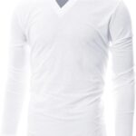 GIVON Mens Slim Fit Fleece V-Neck Long Sleeve T-Shirt  Lightweight Thermal Base Layer  Stretchy Soft Casual Tee Top
