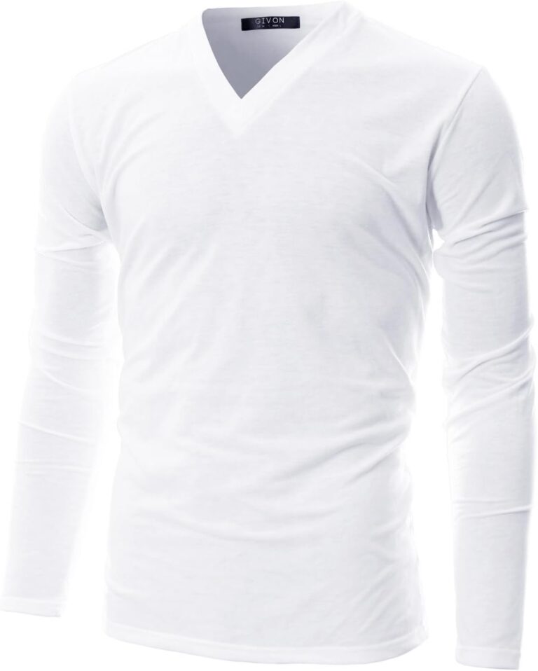 GIVON Mens Slim Fit Fleece V-Neck Long Sleeve T-Shirt  Lightweight Thermal Base Layer  Stretchy Soft Casual Tee Top