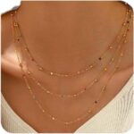 NONAMOIS Gold Chain Necklace for Women Dainty 18K Gold Plated Thin Satellite Beaded Turquoise Necklace Simple Layered Boho Jewelry Christmas Gifts