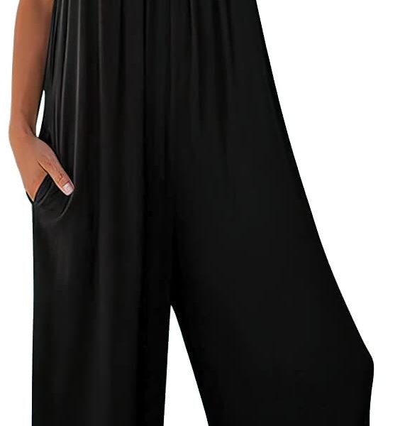 ANRABESS Women Jumpsuits 2026 Casual Sleeveless Spaghetti Strap Boho Wide Leg Rompers Summer Outfits Beach Vacation Clothes