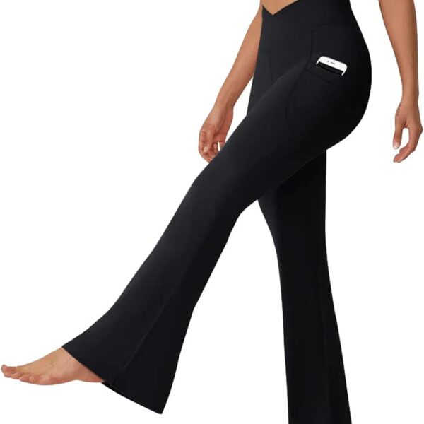 DLOODA Women's Flare Leggings with Pockets Crossover High Waisted Bootcut Yoga Pants Tummy Control Bell Bottom Leggings
