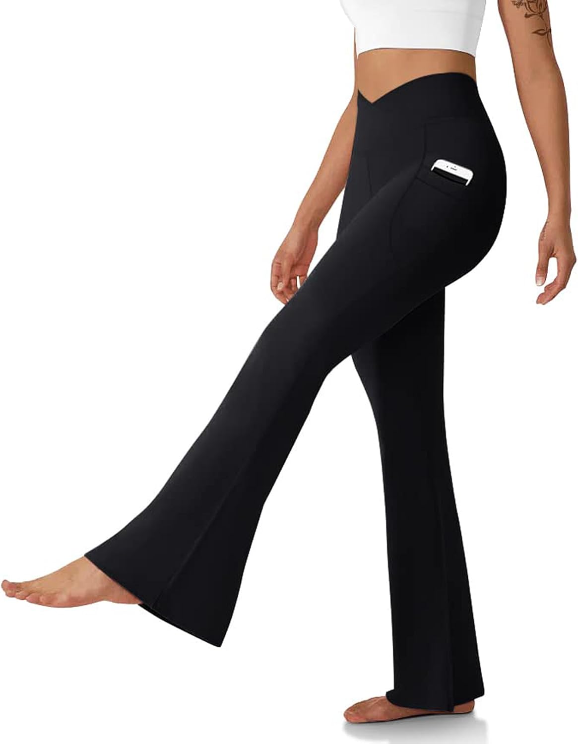 DLOODA Women's Flare Leggings with Pockets Crossover High Waisted Bootcut Yoga Pants Tummy Control Bell Bottom Leggings DLOODA Women's Flare Leggings with Pockets Crossover High Waisted Bootcut Yoga Pants Tummy Control Bell Bottom Leggings