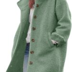 chouyatou Women's Winter Single Breasted Long Wool Coat with Hood Casual Wool Blend Trench Coat Jacket