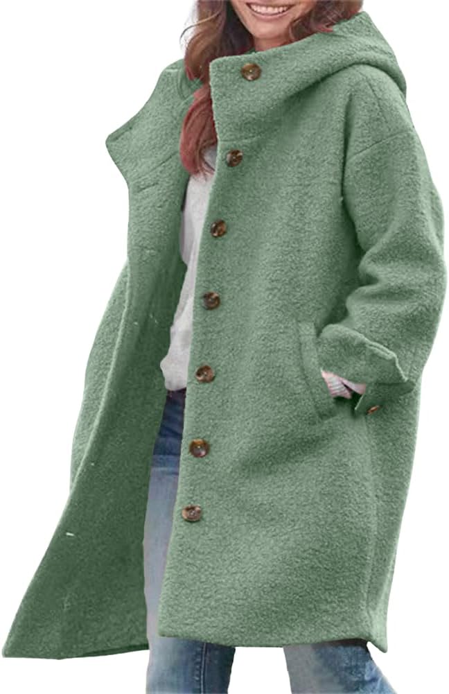 chouyatou Women's Winter Single Breasted Long Wool Coat with Hood Casual Wool Blend Trench Coat Jacket chouyatou Women's Winter Single Breasted Long Wool Coat with Hood Casual Wool Blend Trench Coat Jacket