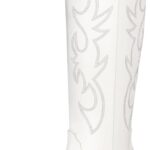 Ouepiano White Cowgirl Boots Women Cowboy Knee High Tall Boots Chunky Heel Pointed Toe Pull-On Western Wide Calf Boats Country Fashion