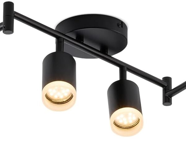 Bojim 6 Light Black Track Lighting Kit, Modern LED Track Lighting Fixtures Ceiling, Flexibly Rotatable LED Light Head with Acrylic Ring, Kitchen Ceiling Track Light (GU10, Bulbs Not Included)