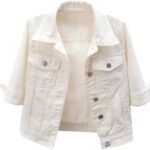 LifeShe Women's 3/4 Sleeve Short Denim Jacket Light Cropped Jean Jackets Coats