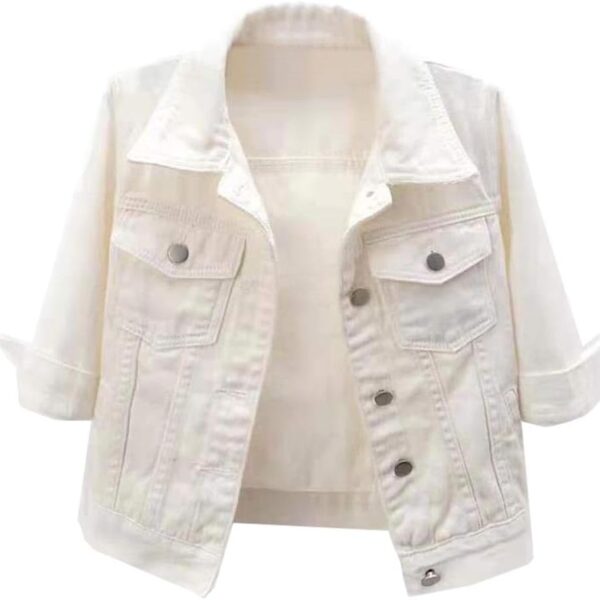 LifeShe Women's 3/4 Sleeve Short Denim Jacket Light Cropped Jean Jackets Coats
