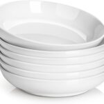 DOWAN 8.5" Pasta Bowls, 32oz Salad Bowls Set of 6, Natural White Ceramic Serving Bowls, Porcelain Plate Bowl Serving Dish Shallow Bowls Set for Kitchen, Microwave Dishwasher Safe