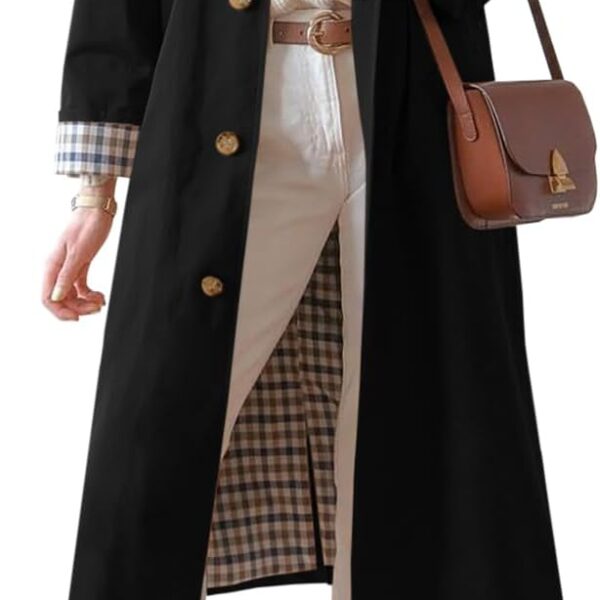 Tankaneo Womens Long Trench Coat Single Breasted Oversized Windproof Overcoat Fashion Outerwear
