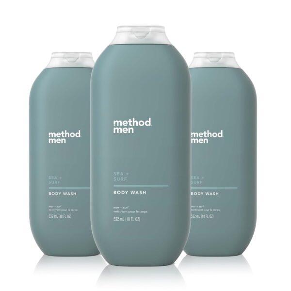 Method Men Body Wash, Sea and Surf Scent, Paraben and Phthalate Free, Quick-Lathering Cleansers, Cruelty Free, 18 oz (Pack of 3)