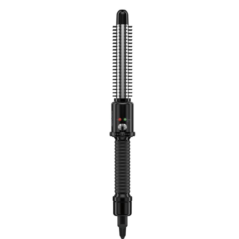 Conair Instant Heat Curling Iron Brush, 3/4-Inch Hot Brush for Short Hair, 25 Heat Settings, Nylon Bristles, Dual Voltage & Auto-Off, Black/Silver, BC84GNR