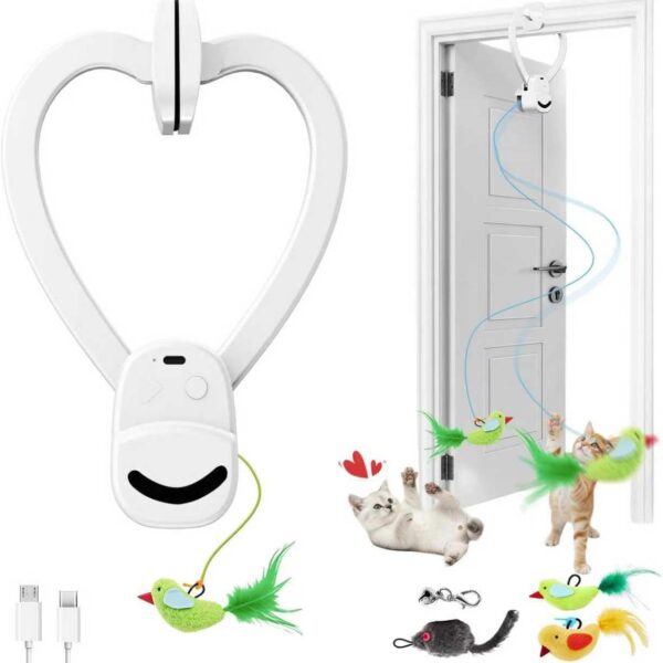 CATPICK Interactive Cat Toys for Indoor Cats - Automatic Flying Bird & Mouse Doorway Hanging Toy, USB Rechargeable Electric Kitten Toy for Hunting Instinct, Enrichment & Exercise, 2 Birds & 1 Mouse
