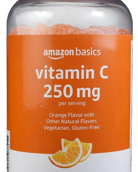 Amazon Basics Vitamin C Gummies, Sour Orange Flavor, 250 mg, 150 Count, Vegetarian, Immune Health Support (Previously Solimo)