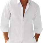 JEKAOYI Button Down Linen Shirts for Men Casual Long Sleeve Regular Fit Cotton Beach Shirts with Pocket