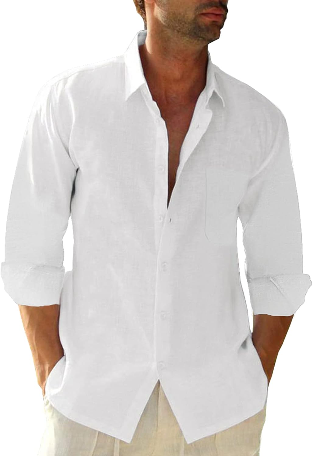 JEKAOYI Button Down Linen Shirts for Men Casual Long Sleeve Regular Fit Cotton Beach Shirts with Pocket JEKAOYI Button Down Linen Shirts for Men Casual Long Sleeve Regular Fit Cotton Beach Shirts with Pocket