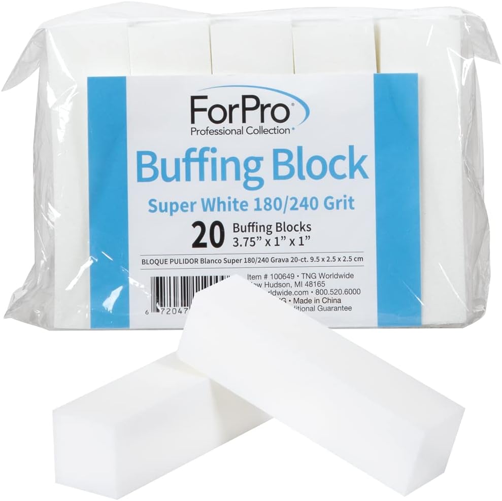 ForPro Professional Collection Buffing Block, Super White, 180/240 Grit, Four-Sided Manicure and Pedicure Nail Buffer, 3.75" L x 1" W x 1" H, 20-Count ForPro Professional Collection Buffing Block, Super White, 180/240 Grit, Four-Sided Manicure and Pedicure Nail Buffer, 3.75" L x 1" W x 1" H, 20-Count